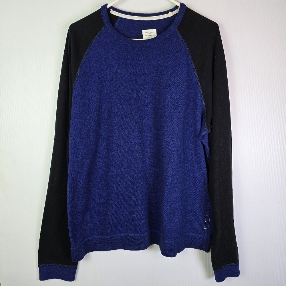 RAG & BONE Men's‎ Navy Cobalt Colorblock Long Sleeve Flame Jersey Sweatshirts XL